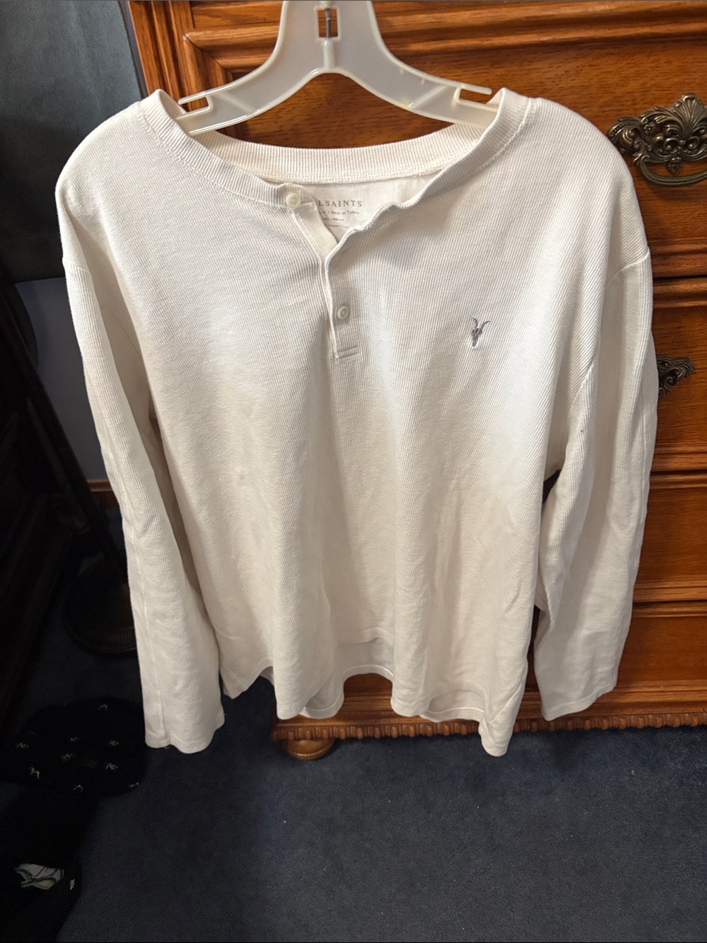 AllSaints Men's Off White Long-Sleeve Henley Shirt
